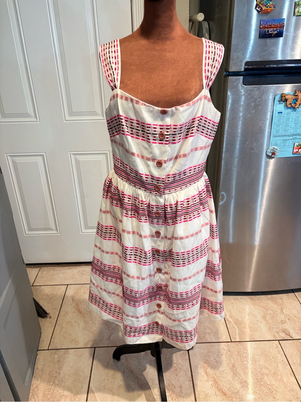 Gal Meets Glam White Midi Dress with Pink Stripe Detail